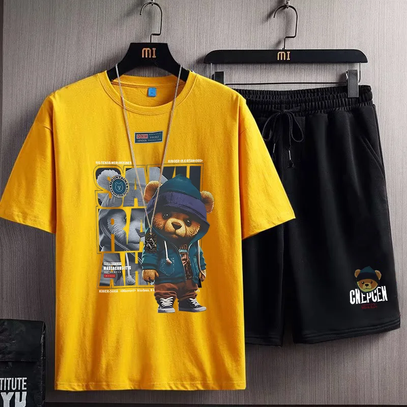 Japan Fashion 2 Piece Sets Men Clothing Outfit Sets Summer Tracksuits Men Street Set Casual Print T Shirts+Shorts Man's Sets - Image 5