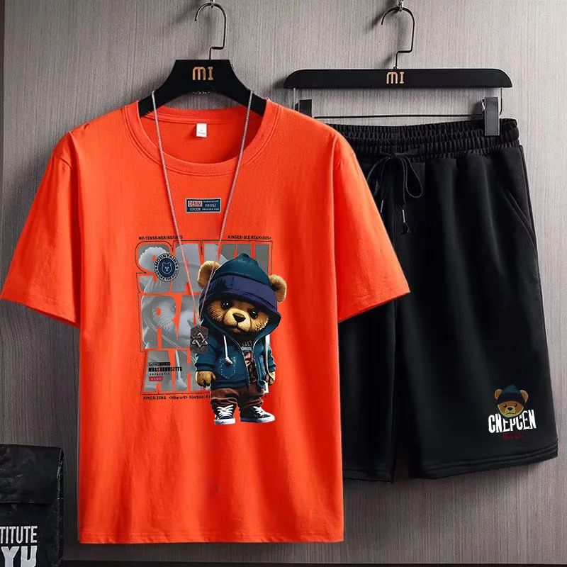 Japan Fashion 2 Piece Sets Men Clothing Outfit Sets Summer Tracksuits Men Street Set Casual Print T Shirts+Shorts Man's Sets - Image 3