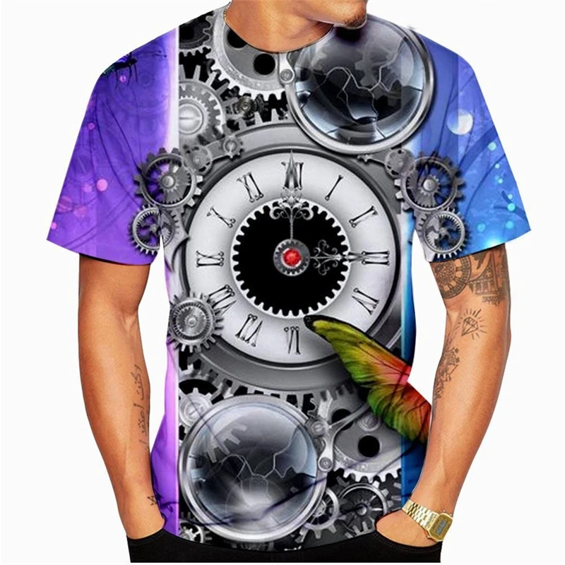Retro Unique Clocks Design T Shirt Men's Clothing Short Sleeve O-neck T Shirts 3D Printed Cool Personality Fashion Trend Tee Top - Image 4