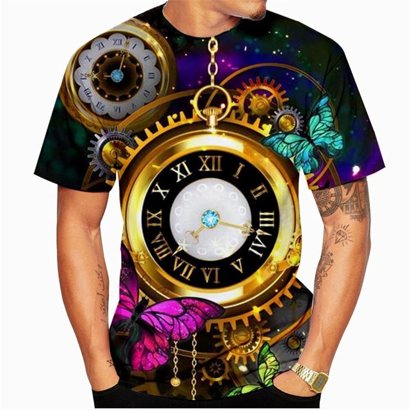 Retro Unique Clocks Design T Shirt Men's Clothing Short Sleeve O-neck T Shirts 3D Printed Cool Personality Fashion Trend Tee Top - Image 3