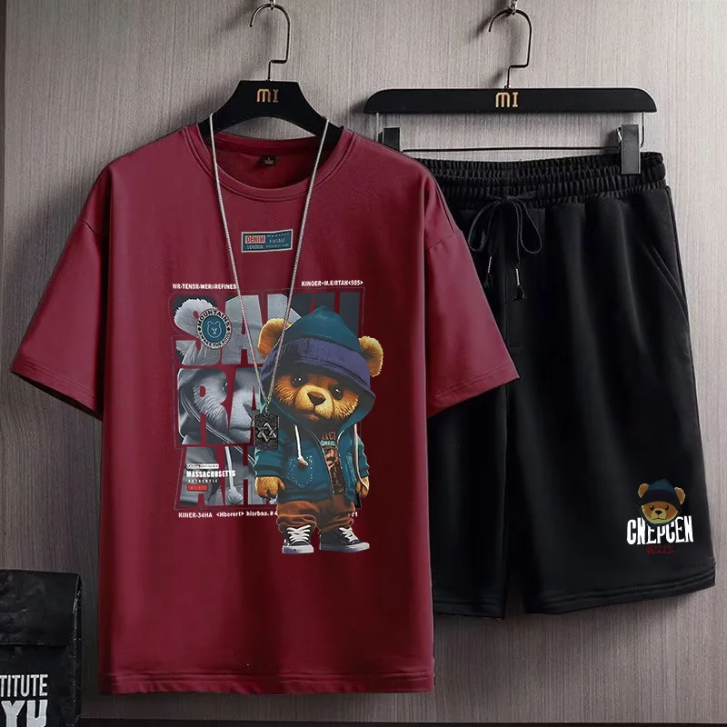 Japan Fashion 2 Piece Sets Men Clothing Outfit Sets Summer Tracksuits Men Street Set Casual Print T Shirts+Shorts Man's Sets - Image 4