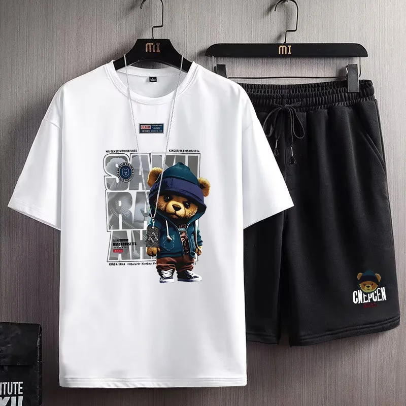 Japan Fashion 2 Piece Sets Men Clothing Outfit Sets Summer Tracksuits Men Street Set Casual Print T Shirts+Shorts Man's Sets - Image 2