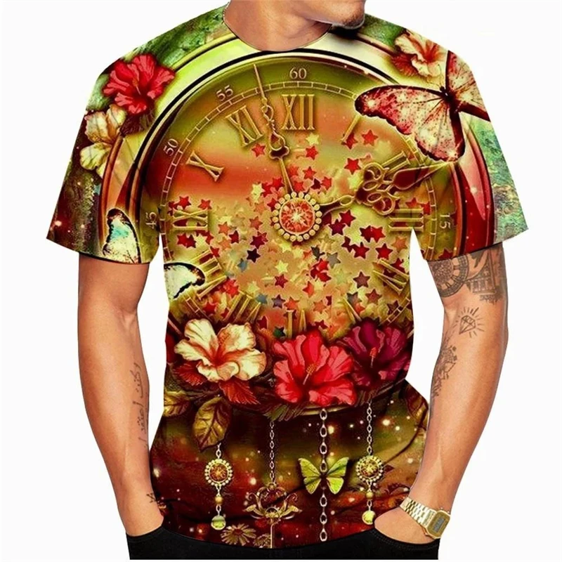 Retro Unique Clocks Design T Shirt Men's Clothing Short Sleeve O-neck T Shirts 3D Printed Cool Personality Fashion Trend Tee Top - Image 5